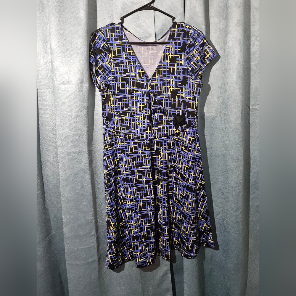 Mac & Jac Yellow and Blue Geometric Print Midi Dress - Size XL